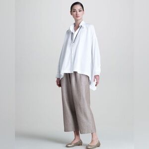 Eskandar Top Blouse Shirt Sz 1 White 100% Cotton Poplin Lagenlook Stand Collar